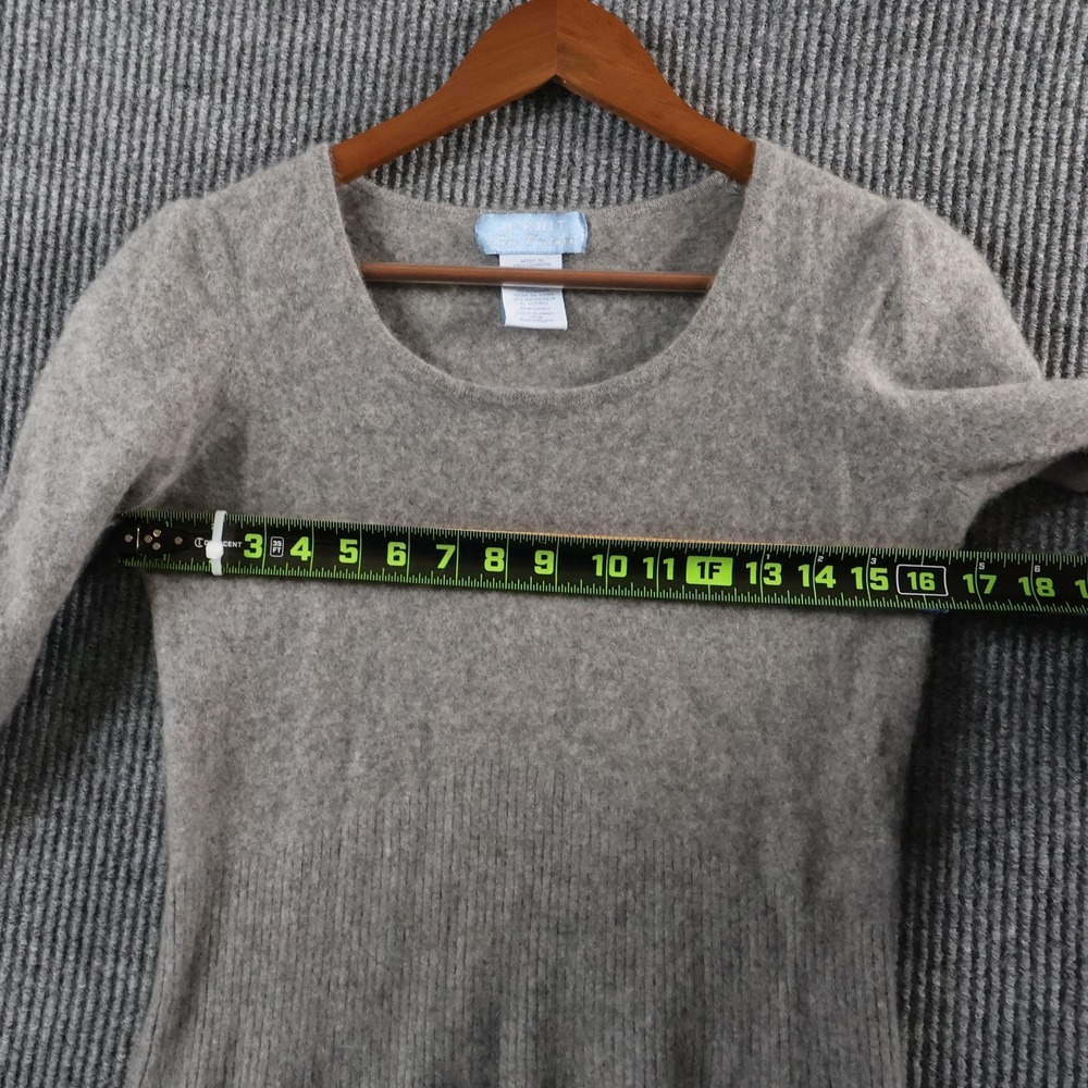 U-Knit Pure Cashmere Women's XL Gray Flannel Puff Sleeve Ribbed Pullover Sweater - Picture 7 of 9